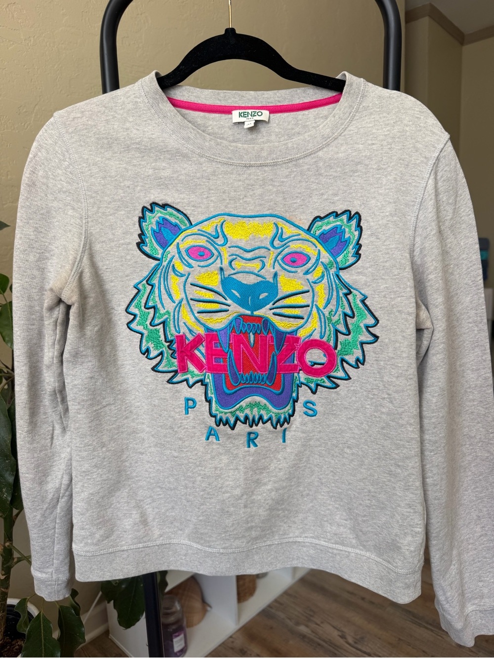 Kenzo Light Gray Sweatshirt with Neon Tiger Patch